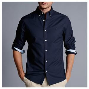 Charles Tyrwhitt Slimfit Washed Oxford Shirt - Navy Blue